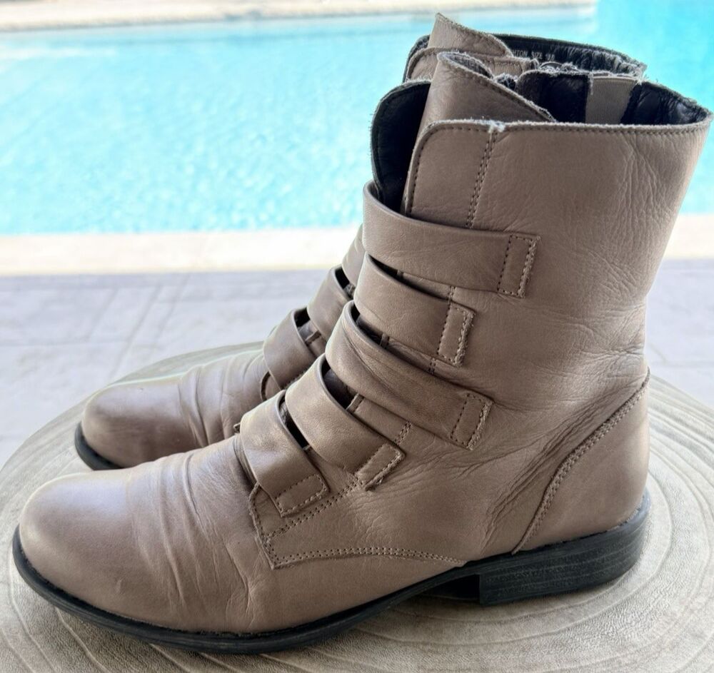 Miz Mooz Leighton Mid-Calf Boots in Grey/Taupe Leather SZ 10